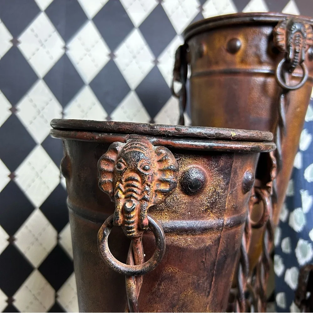 Primitive-Modern Sculptural Floor Vessels Totemic Metal Forms on Forged Stands‎ - Picture 6 of 17